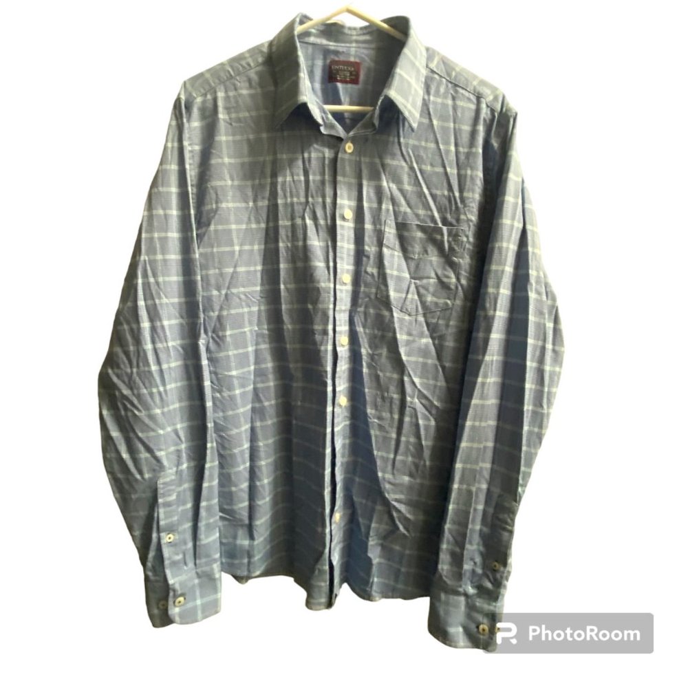 UNTUCKit Men's XL Tall Slim Blue Grid‎ Pattern Button Down Long Sleeve